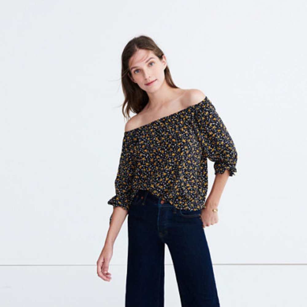 NWT Madewell silk TOP size S Off Shoulder blouse